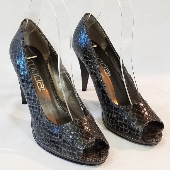 MODA Spana Snake-Look Leather Peep-Toe Heels - Picture 2 of 7